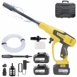 DIMITOM Idropulitrice a Batteria, 21V Max 200Bar/2900PSI Idropulitrice Portatile con batteria da 4,0Ah, 3 Velocità Regolabili, Display LCD di Alimentazione, Tubo da 5M e Vaso di Schiuma (con 2 Batteria)