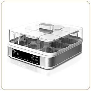 LITTLE BALANCE 8448 Yogurtiera Dessertiera, Yogurt Desserts Formaggi bianchi fatti in casa, 5 programmi automatici, 9 barattoli di vetro 145 ml, bianco/inox