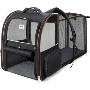 Lekespring Zaino per Cani Gatti Grande Porta Animali Espandibile Per Cani Piccoli Gatti Medi Fino a 10 KG, con 4 ingressi Zaino Traspirante Porta Cuccioli Pieghevole Per Viaggi, Escursioni, Nero XL