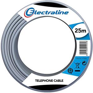 Electraline 14001 Cavo Telefonico/Citofonico, 1 Coppia e Messa a Terra, Lunghezza 25 m, Grigio