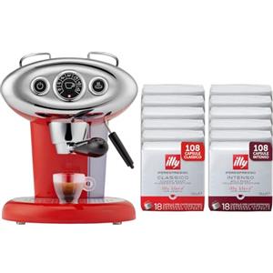 illy, Macchina per Caffè Iperespresso X7.1 con 216 Capsule Iperespesso (108 CLASSICO e 108 INTENSO), Caffè Espresso, Montalatte per Cappuccino, Arresto e Decalcificazione Automatica, Colore Rosso