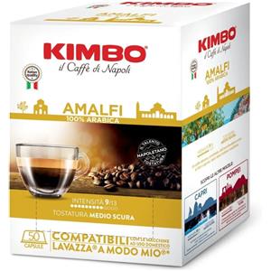 Kimbo Caffè Amalfi 100 Capsule Compatibili Lavazza A Modo Mio - 100% Arabica, Intensità Media, Tostatura Medio-Scura