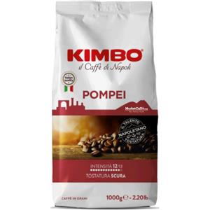 Kimbo Caffè in Grani Miscela Pompei 1 kg - Tostatura Scura, Gusto Forte e Deciso con Note di Cioccolato e Spezie