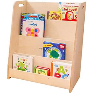 mamikids D'Artagnan - Libreria Montessoriana per Bambini con 4 Ripiani in Legno Naturale 60x50x33cm, Scaffale Portagiochi e Libreria Montessori Bassa per Disegni e Libri per Bambini - Made in Italy