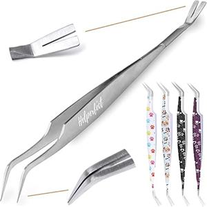 Helperfect 2in1 Pinzetta Zecche Cane e Gatto in Acciaio Inox | Rimuovi Zecche Composto da una Ganci e Pinzette per Zecche | Applicazione Affidabile e Facile Contro le Zecche di Qualsiasi Dimensione