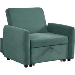 Brigros WeHome - Poltrona Letto Con Braccioli In Tessuto Con Piedini Neri, Poltrona Relax Trasformabile In Chaise Longue E In Letto Singolo, Pouf Poltrona Per Camera Da Letto E B&B (Tessuto, Verde Smeraldo)