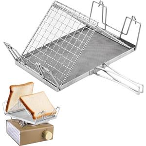 Golgner Tostapane da campeggio per fornelli a gas, tostapane da campeggio, tostapane da campeggio, in acciaio inox, pieghevole, per fornelli a gas, picnic, viaggi