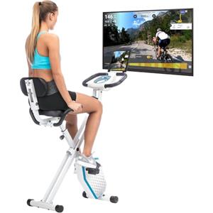 skandika Foldaway X-1000 PLUS - Cyclette/Fitnessbike - pieghevole - Bluetooth + supporto per Tablet (bianco)