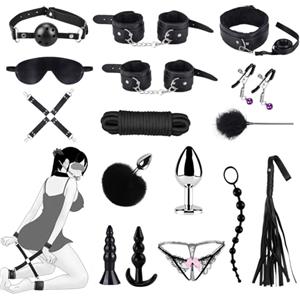 Ninonly Sexytoysys Coppia Hard 19Pezzi Toys Sessuali per Coppia con Manette Regolabili,Cavigliere,Frusta,Maschera per gli Occhi,Bacchetta di Piume,Vibratore Giocattolo Sessuale per Coppie Uomini Donne