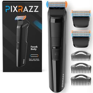 PIXRAZZ Rasoio per barba e corpo da uomo - Rasoio a sfera indolore, per peli pubici, corpo e pelle sensibile, rasoio elettrico senza fili USB-C con 2 lame di ricambio, 3 pettini guida