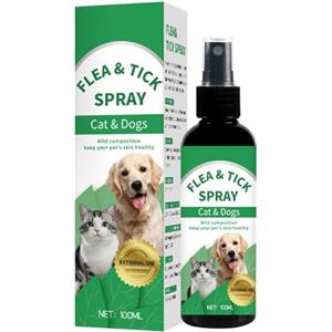 Generico Spray antizecche per gatti, spray per la cura della pelle degli animali domestici - Soluzione per il controllo delle zecche da 100 ml - Prevenzione e protezione dalle zecche, liquido vermifugo portati