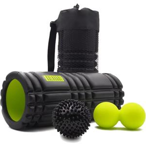 KALAHARI 4 wellness KALAHARI Foam Roller Set, 3 in 1 più Ebook esercizi in italiano - Rullo massaggio muscolare, Palla Doppia e Riccio per Terapia Trigger Point e Automassaggio Miofasciale - Rullo schiena, gambe, braccia