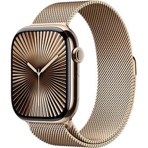 Apple Watch Series 10 GPS + Cellular 46 mm Smartwatch con cassa in titanio color Oro e cinturino Sport Loop Oro - M/L. Fitness tracker, app ECG, display Retina always-on, Carbon Neutral