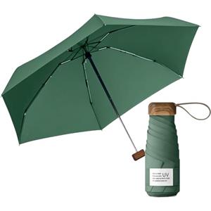 Le Monde du Parapluie Mini ombrello pieghevole a 5 persiane, protezione UV UPF 50+, protezione UV UV, leggero e compatto, formato viaggio, tasca, borsa antivento e manico in legno con rivestimento in