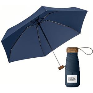 Le Monde du Parapluie Mini ombrello pieghevole a 5 persiane, protezione UV UPF 50+, protezione UV UV, leggero e compatto, formato viaggio, tasca, borsa antivento e manico in legno con rivestimento in