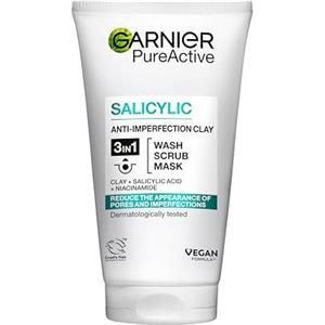 Garnier PureActive Salicylic Argilla Anti-Brufoli 3in1 Detergente Scrub Maschera Viso con Niacinamide Daily Deep Pore Wash contro Imperfezioni e Lucentezza