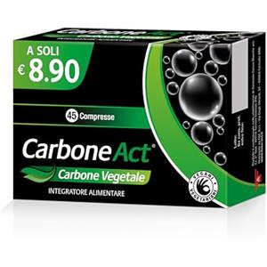 linea ACT CARBONE ACT, Integratore Alimentare a Base di Carbone Attivo Vegetale, Contribuisce alla riduzione dell'eccessiva flatulenza post-pranzo, Adatte a Vegani e Vegetariani - 1 Confezione da 45 Compresse