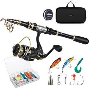 Gonex Canna da Pesca e Mulinello Combo Set di Canne Telescopica con Lenza, Kit di Esche da Pesca e Borsa per Il Trasporto, 1,8