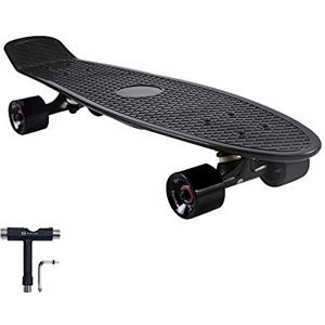 Whome - Skateboard Cruiser da 27'' Completo per Adulto/Bambino Ragazza/Ragazzo Principiante/Professionista per il Pendolarismo, Deck in Plastica Retrò, Cuscinetti ABEC-9 con T-Tool (Nero)