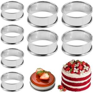 Dhisperares 8 Pezzi Anelli da Forno, 10 cm Coppapasta Tondi e 8 cm Anelli Rotondi per Torte, Stampi per Mousse Tonda in Acciaio Inox, Antiaderente Rilascio Facile Anello per Pasticceria Rotondo per Muffin Mousse