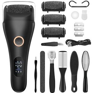 Calenxy Rimozione calli elettrico velocità regolabile, rimozione calli elettrico con 3 rulli intercambiabili IPX5, indicatore LED e luce, set di pedicure per manicure pedicure