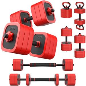 JOROTO Set di Manubri Regolabili 10KG 4-in-1-Manubri, Bilanciere, Kettlebell e Supporto per Flessioni con sabbia ferrosa, impugnatura antiscivolo, compatto per home gym, allenamento di forza e fitness
