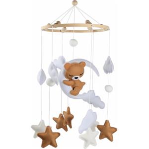 QINGZY Giostrina Culla Neonato in Legno e Feltro - Orso Dormiente, Luna, Stelle e Nuvole, Mobile Montessori per Lettino, Giocattolo Sensoriale, Decorazione Cameretta, Regalo Nascita Unisex (Marrone)