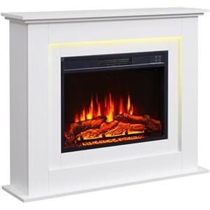 BALDERIA camino elettrico Finn | Caminetto elettrico autoportante con riscaldamento 2000 W | Effetto fiamma 3D | Focolare elettrico da terra con telecomando, timer, termostato | Bianco