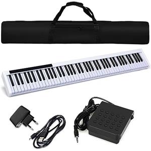 COSTWAY Tastiera Musicale 88 Tasti, Pianoforte Digitale Portatile con Custodia, Pianola con 128 Ritmi e Toni, Pedale Sustain, MIDI, USB e Funzione di APP Bluetooth (Bianco)