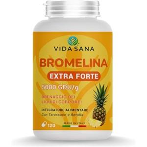 VIDASANA 120 Cps Bromelina Extra forte 5000 gdu/g DIURETICO Anticellulite alta titolazione drenante naturale forte dimagrante Detox Tarassaco elimina ritenzione idrica gambe per sgonfiare pancia e addome