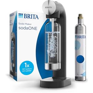BRITA Spruzzatore di acqua sodaONE nero con cilindro di CO2 e bottiglia in PET senza BPA | Potenza dell'acqua di rubinetto frizzante (fino a 60 l per cilindro)