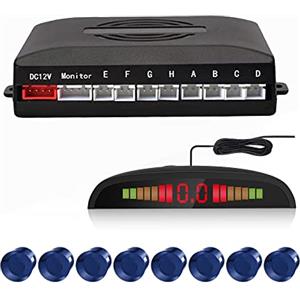 Cocar Kit 8 Sensori di Parcheggio Radar, Cocar LED Display Rilevamento Distanza + 8 Sensori + Sostegno Suono di Allarme(Blu)