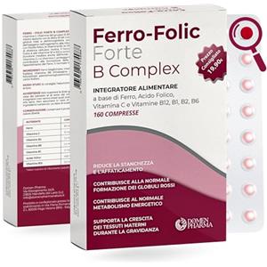 Domen Pharma FERRO FOLIC Integratore Ferro 160 compresse ad alto dosaggio, ferro acido folico e Vitamina B12 con Complesso B e Vitamina C. Ferro Bisglicinato alta biodiodisponibilità e Acido Folico naturale.