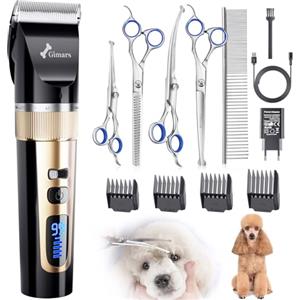 Gimars 6-in-1 Tosatrice Silenziosa per Cani Professionale, Rasoio per Cani 7000 RPM, Kit Toelettatura Animale Domestico Senza Fili, Tosatore Elettrica per Gatti Pelo Lungo Ricaricabile USB, Oro