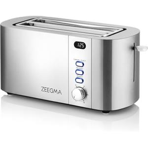 ZEEGMA Tostapane per 4 Fette TOSTEE CHEF Tostapane in Acciaio Inox, Griglia Scaldapanini da 1500W, Scongelamento, Riscaldamento e Arresto, Vassoio Raccogli Briciole, Display a LED con timer, 6 livelli