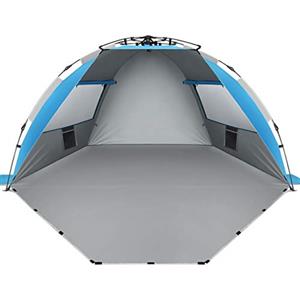 Oileus Tenda da spiaggia per 4 persone, misura XL, tenda istantanea portatile per spiaggia, con borsa per il trasporto, paletti, 6 tasche per sabbia, anti UV, per pesca, escursionismo, campeggio