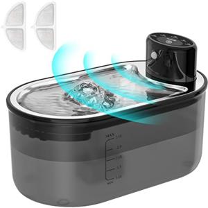 TOMXCUTE Fontanella per Gatti 3L con Batteria 5000mAh | Ciotola in acciaio inox, sensore di movimento e distribuzione automatica dell'acqua.