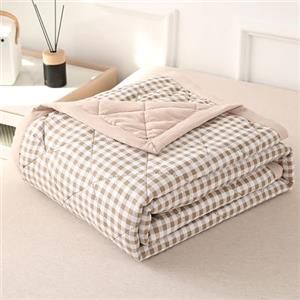 DOTBUY-SHOP Copriletto Trapuntato Matrimoniale Singolo, Controllo Trapuntino Coperta Estivo Primaverile Reversibile Trapunta Autunno Coperta Leggera per Camera da Letto (Cachi,150x200cm)