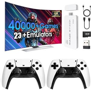 WUYJTIF Console per videogiochi retrò, oltre 40.000 giochi e 23 emulatori, con doppio controller wireless 2.4G, Plug and Play 4K HD HDMI TV Game Stick bianco (128 GB)