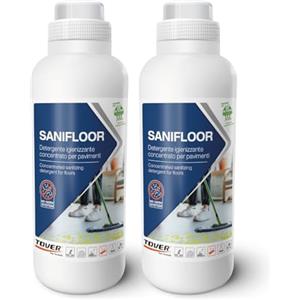 TOVER, Sanifloor kit 2 pezzi, Detersivo pavimenti, Detergente per pavimenti in gres, marmo, laminato, SPC, LVT, Elevata azione igienizzante, 2 unità (2 bottiglie da 1L)