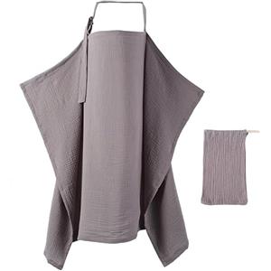 Dimoxii Fodera per allattamento in mussola e grembiule da allattamento in cotone, traspirante, con ferretto e tasca regolabili, per allattamento, per viaggi (grigio)