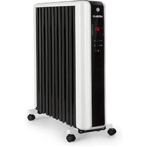 Klarstein Thermaxx 2500 - Radiatore ad Olio, Riscaldamento Elettrico, 2500 W, 5-35 ° C, Forma Speciale a Coste, Display LED, Timer 24 Ore, Bianco-Nero