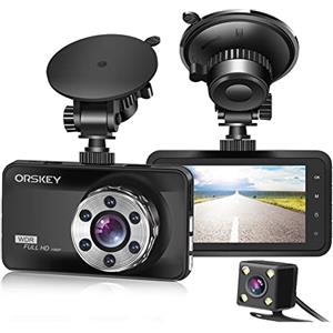 ORSKEY Dash Cam Telecamera per Auto 1080P Full HD Dashcam Doppia Videocamera Auto 170 Grandangolo HDR Schermo LCD 3 pollici Visione Notturna Rilevamento di Movimento e Sensore G