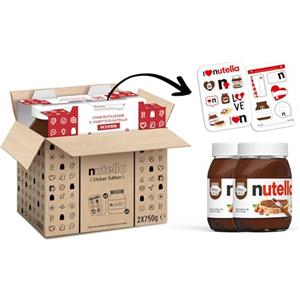 Nutella Bi-pack Nutella 750g con Sticker Nutella, Crema Spalmabile alle Nocciole e Cacao, Senza Glutine, Conservanti e Grassi Idrogenati, Formato Scorta per Famiglia, Ideale a Colazione, Idea Regalo