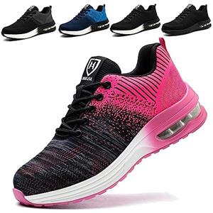 ISOOUS Scarpe Antinfortunistiche Uomo Donna Scarpe da Lavoro con Punta in Acciaio Traspiranti Cuscino d'Aria Scarpe da Cantiere Rosa 42