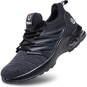 Hitmars Scarpe Antinfortunistiche Uomo Donna Scarpe da Lavoro Punta in Acciaio Safety Shoes Leggere Scarpe da Cantiere Scarpe Sportive di Sicurezza Nero EU 47