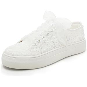Elivandon 9996 Scarpe da Sposa Pizzo Sneakers da Sposa 3,7cm Piattaforma Sposa Scarpe da Tennis Sparkling Strass Sneakers da Sposa Colore Avorio, Taglia 37 EU