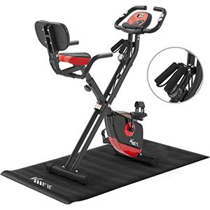 KM KM Fit KM Fit 2in1 Bicicletta con display LCD | Fitness Bike pieghevole | Home Trainer 16 livelli di resistenza | Sensori di pulsazioni manuali | incl. tappetino e supporto per cellulare