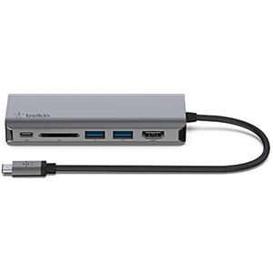 Belkin Hub USB-C Dock Adattatore Multiporta 6 in 1 con HDMI 4K, Alimentazione Passante USB-C PD 100 W, 2 USB-A, Porte Gigabit Ethernet e Slot SD per MacBook Pro, Air, iPad Pro, XPS e Altri