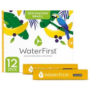 Zuccari WaterFirst Destination Brazil, 12 Stick-Pack da 1,5g, Aromatizzatore per Acqua con Alkacitrati, Senza Zuccheri, Edulcoranti, Coloranti e Conservanti, Supporta il Metabolismo Acido-Base